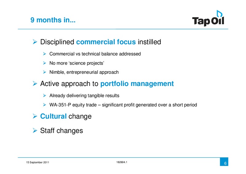 September 2011 Investor Presentation – Tap Oil – slide 5