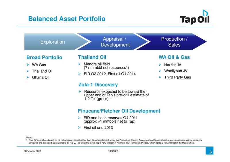 Investor Presentation Update – Tap Oil – slide 5