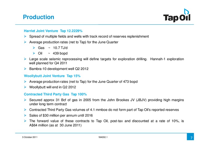 Investor Presentation Update – Tap Oil – slide 6