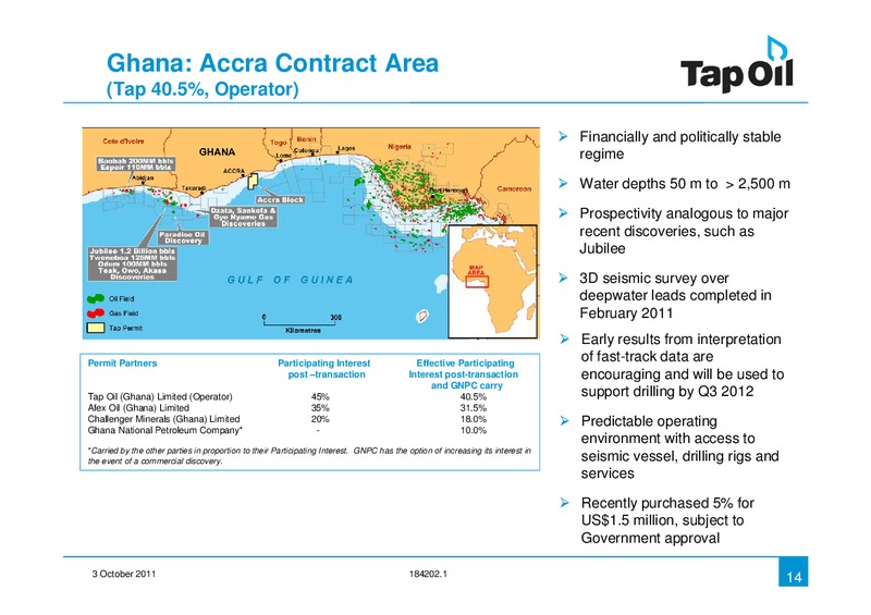 Investor Presentation Update – Tap Oil – slide 13