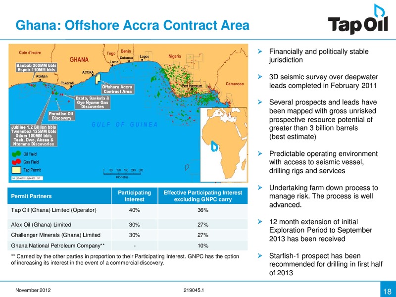 November 2012 Investor Presentation – Tap Oil – slide 17