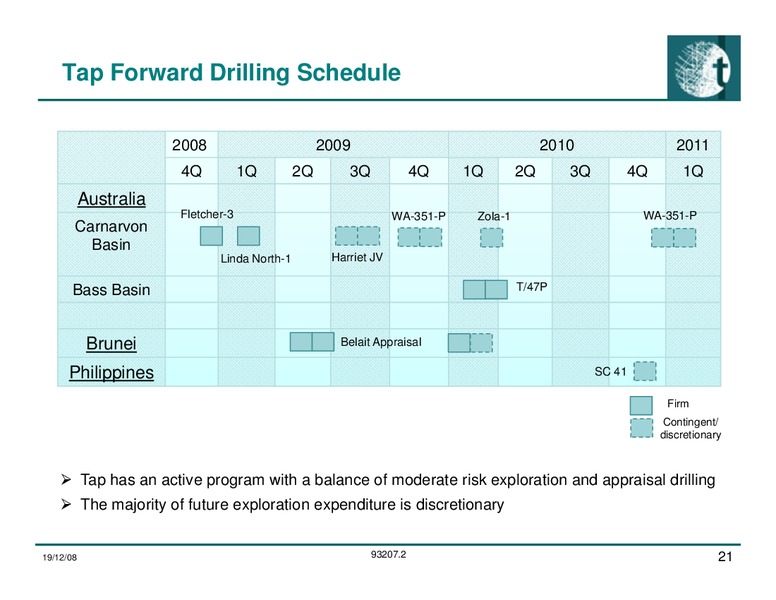December 2008 Investor Presentation – Tap Oil – slide 21