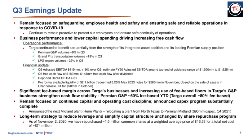 Q3 2020 Earnings Presentation – Targa Resources Corp. – slide 2