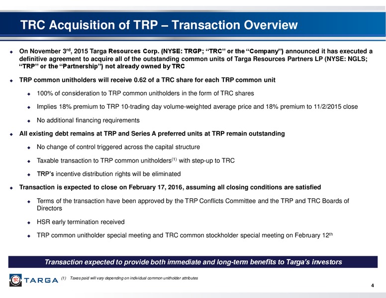 January 2016 Investor Presentation – Targa Resources Corp. – slide 2