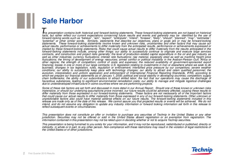 Q1 2015 Results – Technip – slide 2