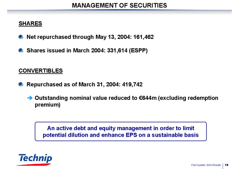 Q1 2004 RESULTS – Technip – slide 18