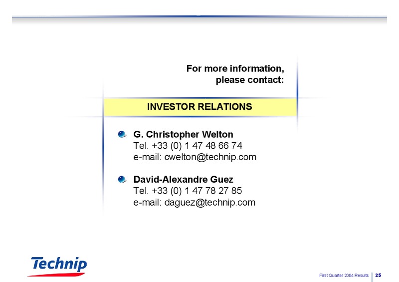 Q1 2004 RESULTS – Technip – slide 25