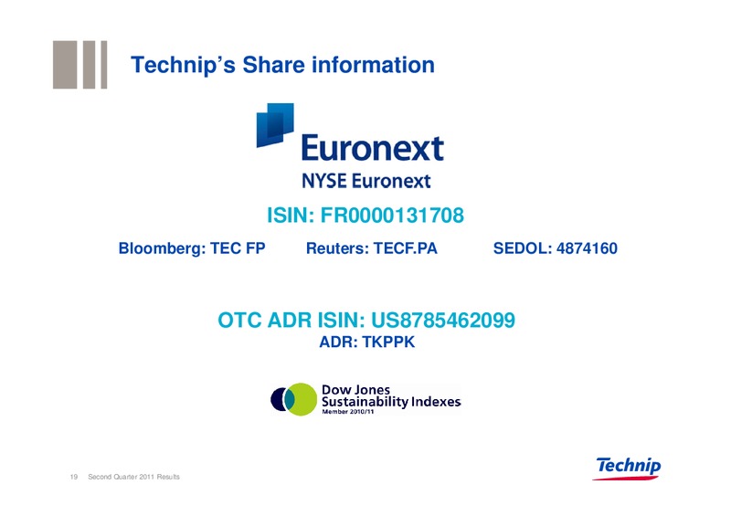 Q2 2011 RESULTS – Technip – slide 19