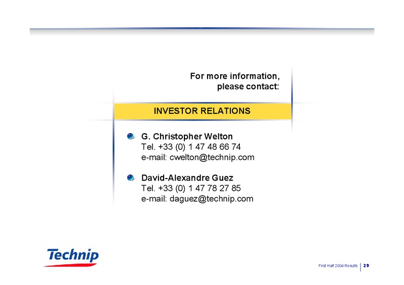 Q2 2004 RESULTS – Technip – slide 29