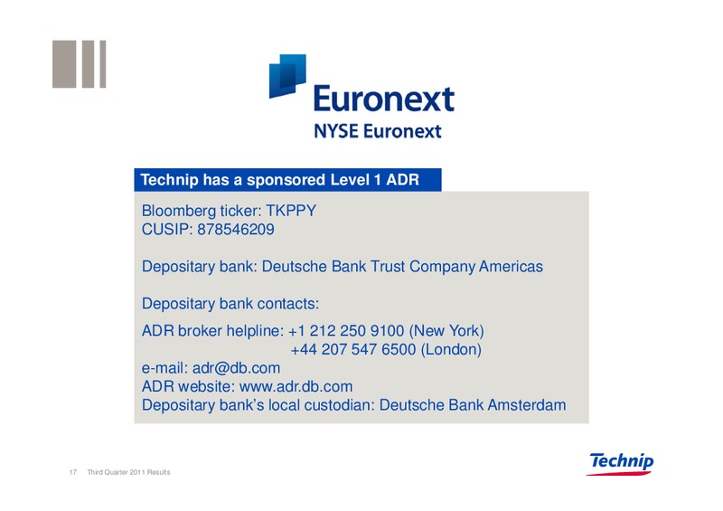 Q3 2011 RESULTS – Technip – slide 17