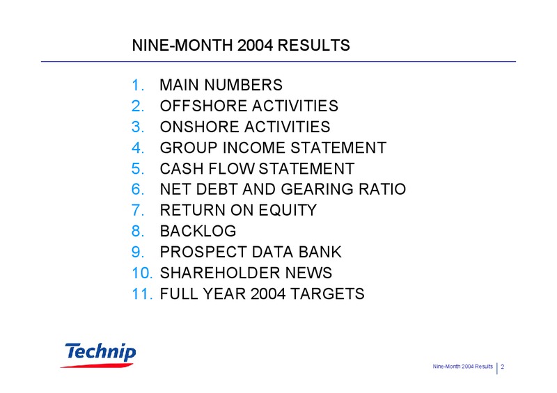 Q3 2004 RESULTS – Technip – slide 2