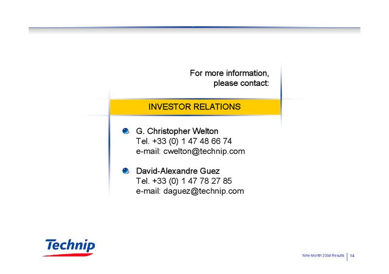 Q3 2004 RESULTS – Technip – slide 14