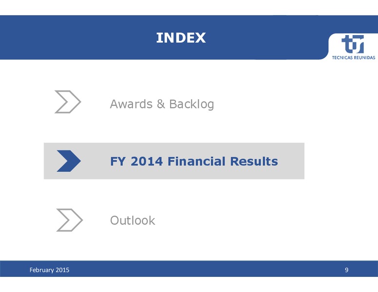 2014 FULL YEAR RESULTS – Tecnicas Reunidas – slide 9