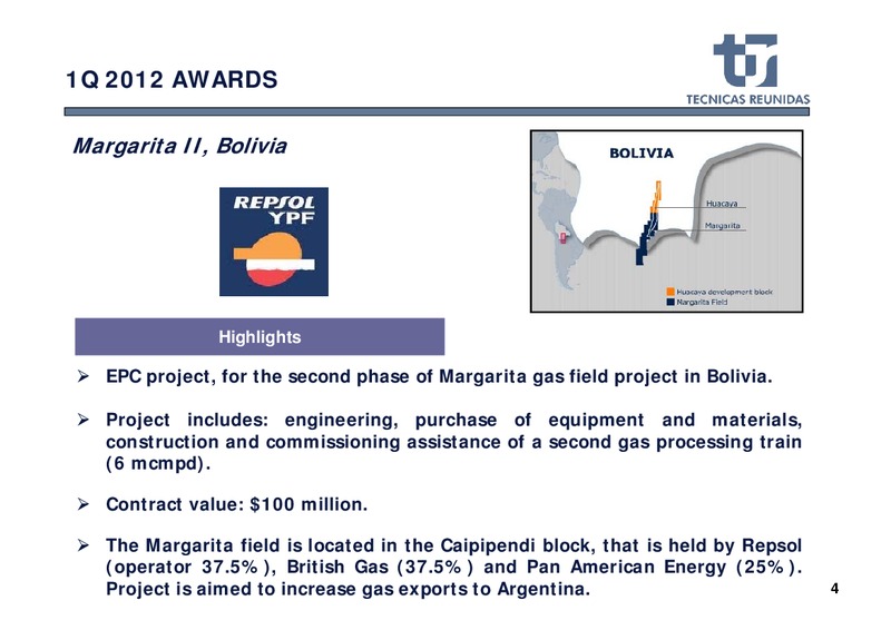Q1 2012 EARNINGS CALL – Tecnicas Reunidas – slide 5