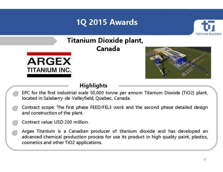 RESULTS PRESENTATION 1Q 2015 – Tecnicas Reunidas – slide 9