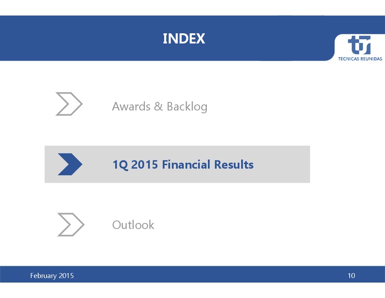 RESULTS PRESENTATION 1Q 2015 – Tecnicas Reunidas – slide 10