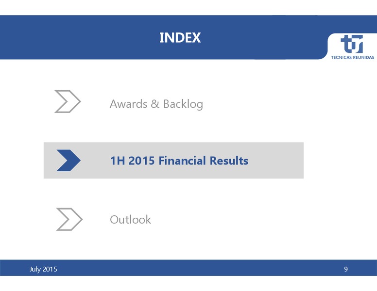 H1 2015 Earnings Call – Tecnicas Reunidas – slide 9