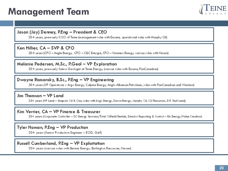 September 2016 Corporate Presentation – Teine Energy – slide 23