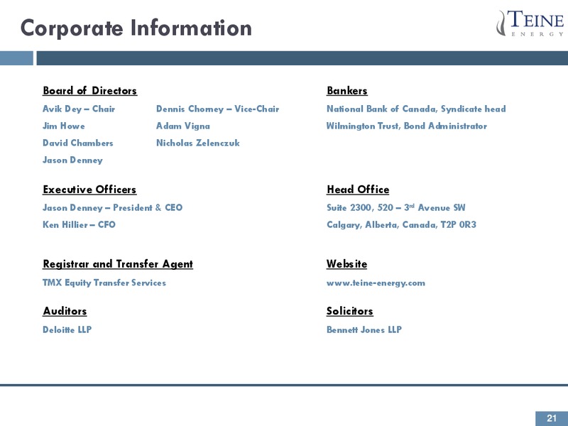 December 2015 Corporate Presentation – Teine Energy – slide 21