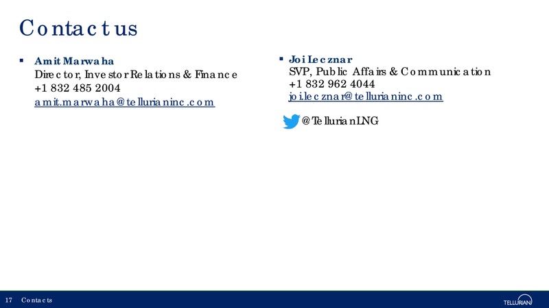 October 2017 Corporate Presentation – Tellurian Investments Inc. – slide 16