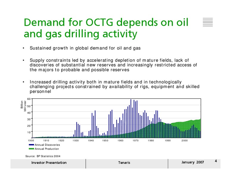 JANUARY 2007 INVESTOR PRESENTATION – Tenaris Sa – slide 3