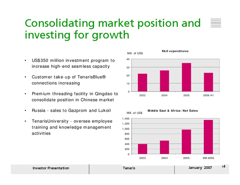 JANUARY 2007 INVESTOR PRESENTATION – Tenaris Sa – slide 13