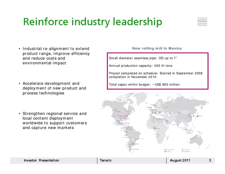 AUGUST 2011 INVESTOR PRESENTATION – Tenaris Sa – slide 4