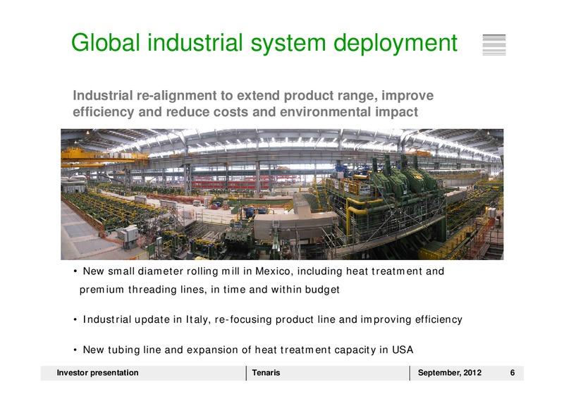 SEPTEMBER 2012 INVESTOR PRESENTATION – Tenaris Sa – slide 5