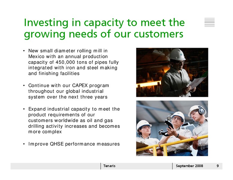 SEPTEMBER 2008 INVESTOR PRESENTATION – Tenaris Sa – slide 8