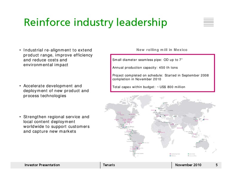 NOVEMBER 2010 INVESTOR PRESENTATION – Tenaris Sa – slide 4