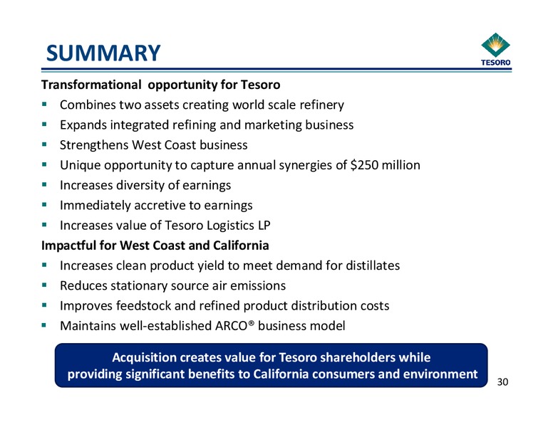 Acquisition Presentation – Tesoro Corporation – slide 30