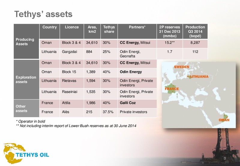 Q3 2014 – Tethys Oil – slide 3