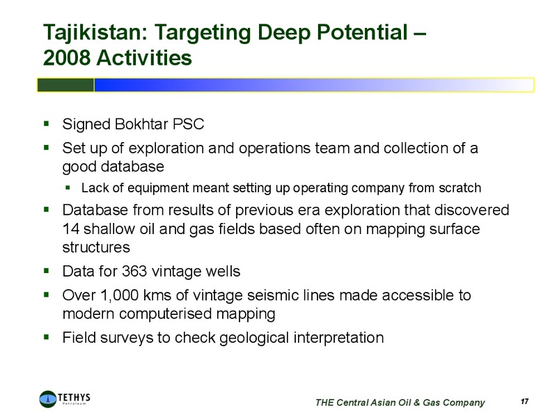 SEPTEMBER 2012 INVESTOR PRESENTATION – Tethys Petroleum Ltd. – slide 16