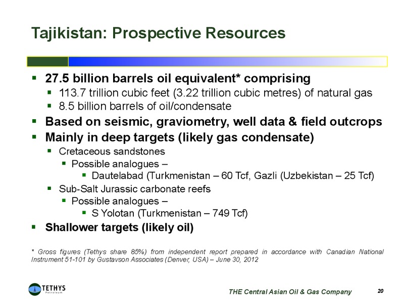 SEPTEMBER 2012 INVESTOR PRESENTATION – Tethys Petroleum Ltd. – slide 19