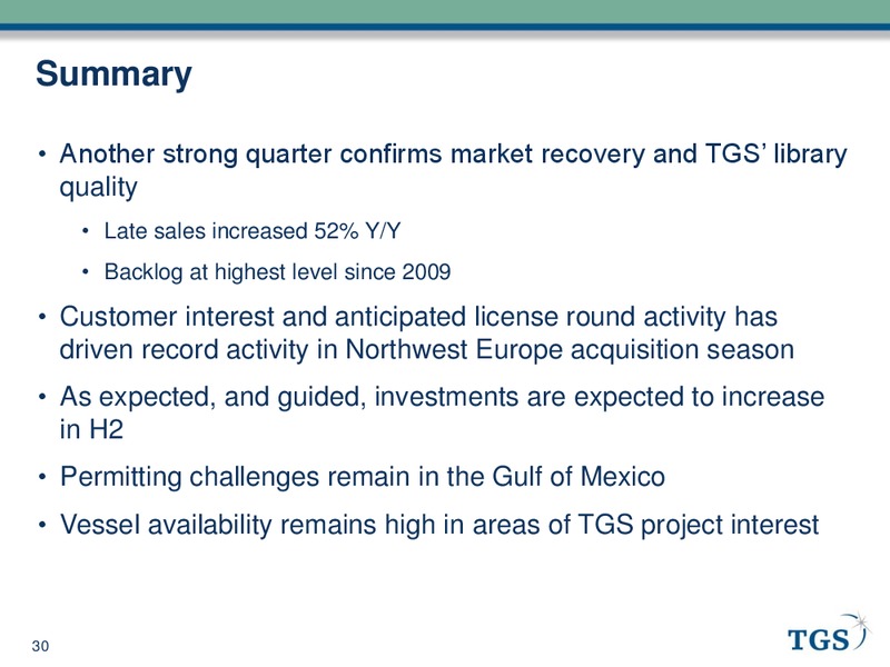Q2 2011 EARNINGS CALL – Tgs-Nopec Geophysical Company – slide 30