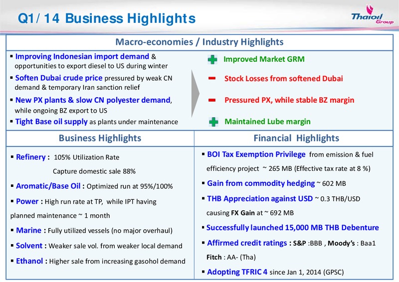Q1 2014 EARNINGS CALL – Thai Oil Public Company Limited – slide 3
