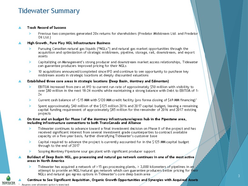 January 2017 Investor Update – Tidewater Midstream and Infrastructure – slide 2