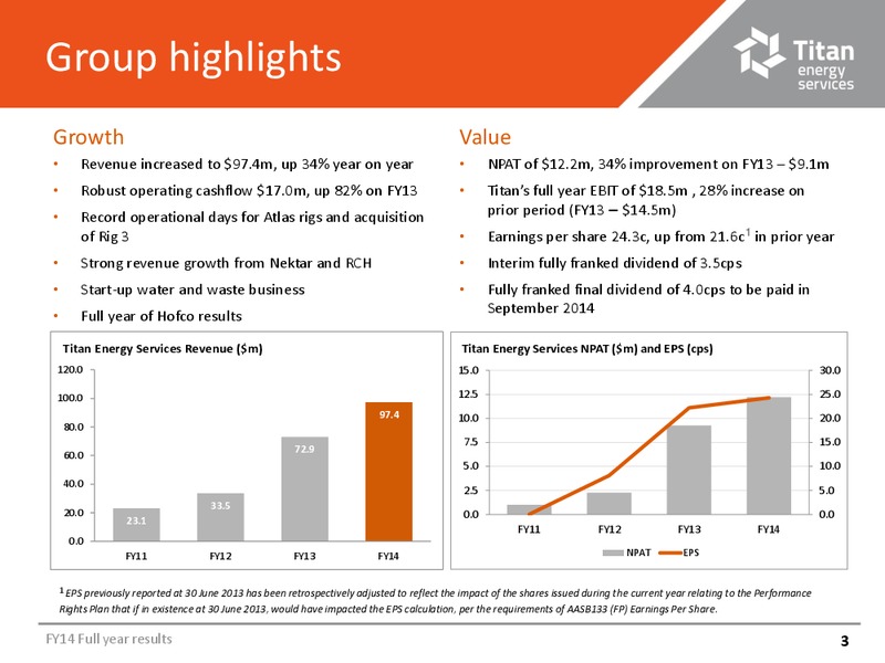 FULL YEAR 2014 RESULTS – Titan Energy Services Limited – slide 2