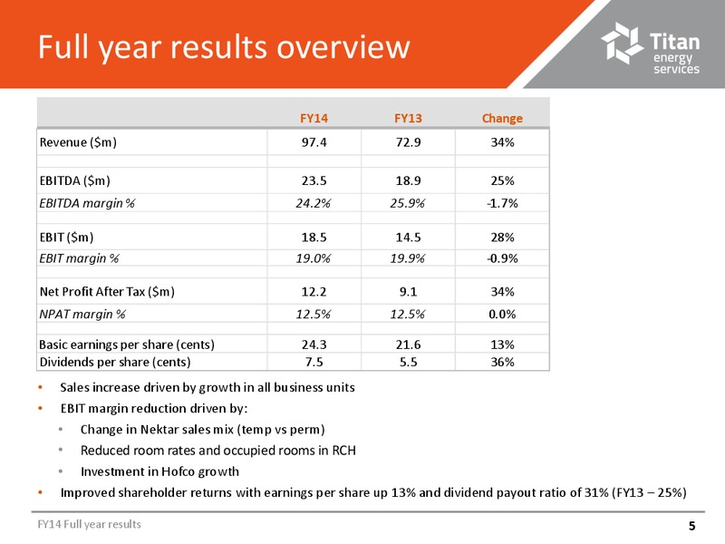FULL YEAR 2014 RESULTS – Titan Energy Services Limited – slide 4