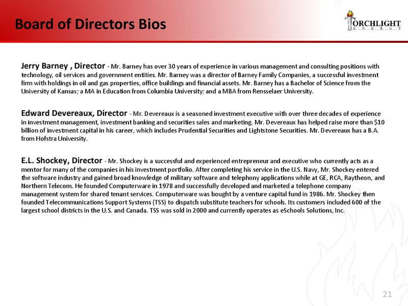 FEBRUARY 2014 INVESTOR PRESENTATION – Torchlight Energy Resources, Inc. – slide 20