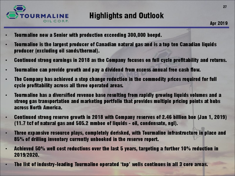 May 2019 Corporate Presentation – Tourmaline Oil Corp. – slide 27