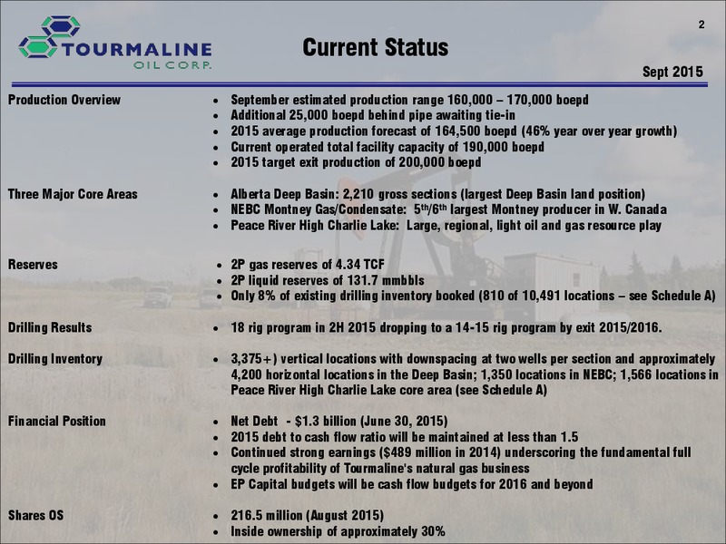 September 2015 Investor Presentation – Tourmaline Oil Corp. – slide 2