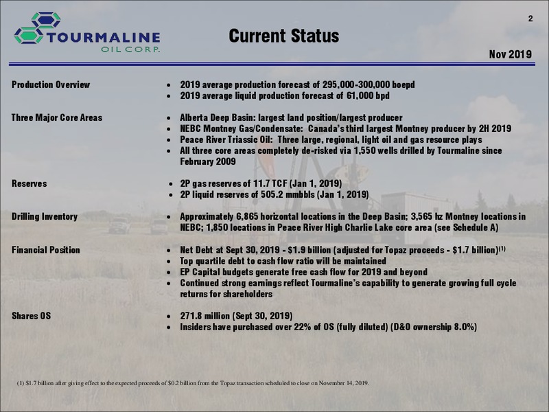 3Q 2019 Earnings Presentation – Tourmaline Oil Corp. – slide 2