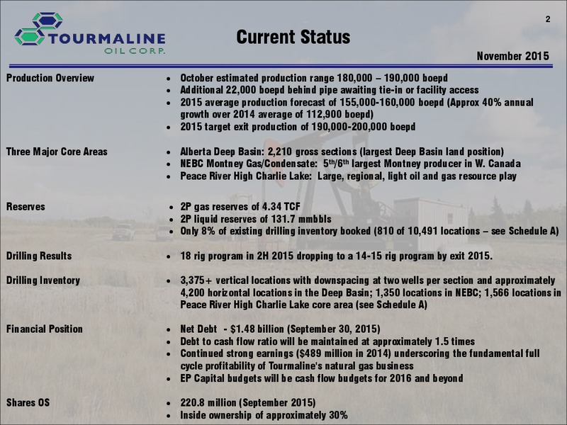 November 2015 Corporate Presentation – Tourmaline Oil Corp. – slide 2
