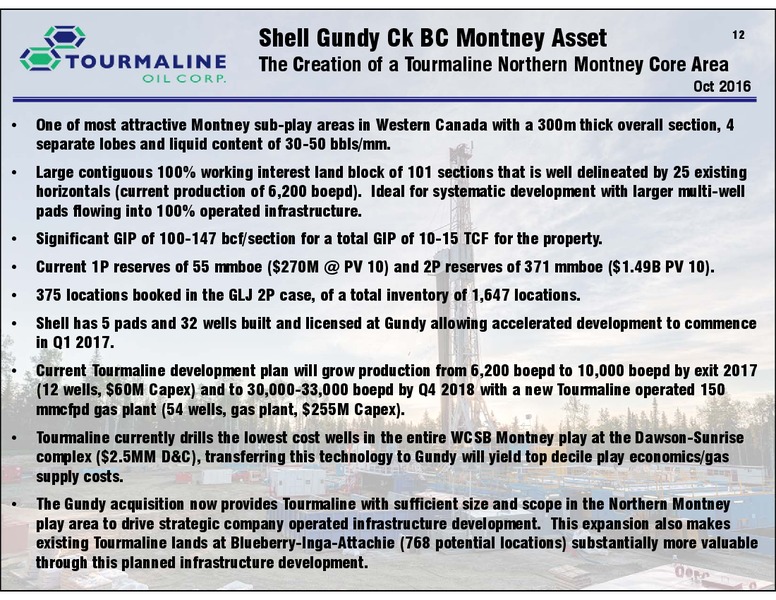 November 2016 Corporate Presentation – Tourmaline Oil Corp. – slide 12