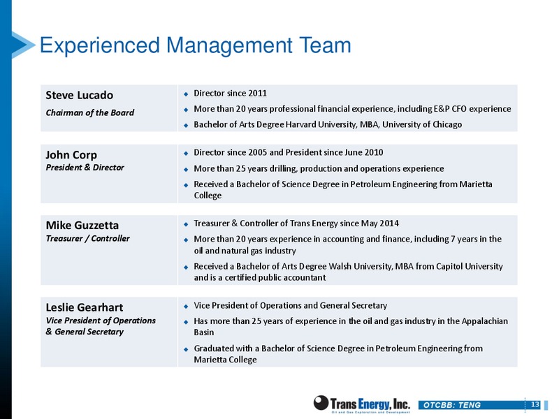 THE OIL & SERVICES CONFERENCE 13 – Trans Energy Inc. – slide 12