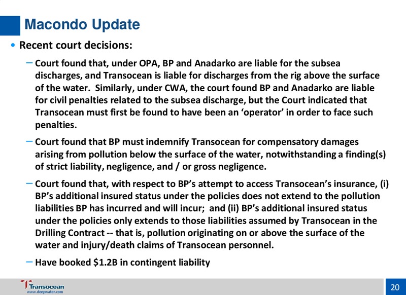 HOWARD WEIL 40TH ANNUAL ENERGY CONFERENCE – Transocean Ltd. – slide 19