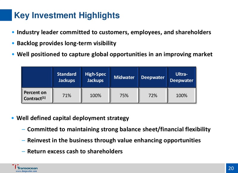 UBS GLOBAL OIL AND GAS CONFERENCE – Transocean Ltd. – slide 19