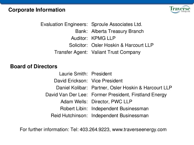 August 2015 Investor Presentation – Traverse Energy, Inc. – slide 18