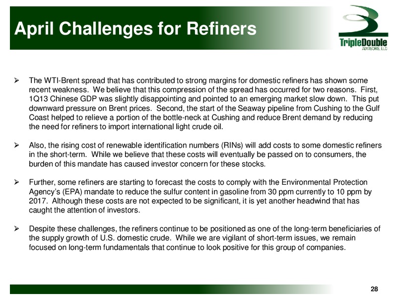 INTRODUCTION AND ENERGY MACRO REVIEW – Triple Double Advisors LLC – slide 28